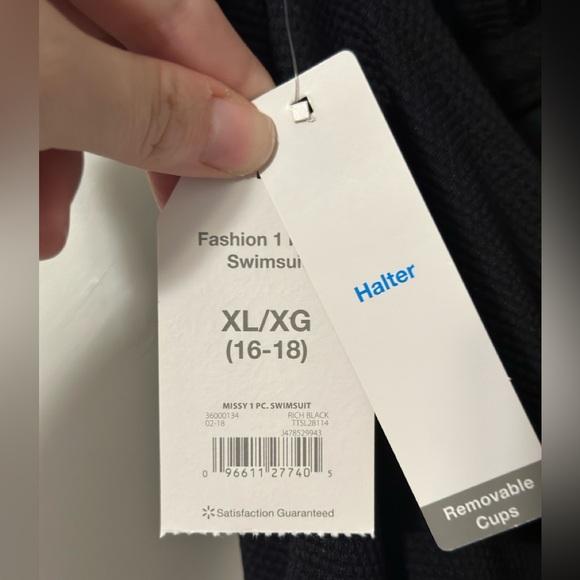 TIME & TRU Black Halter Waffle Knit Scallop Deep-V Keyhole One-Piece Swimsuit XL - Picture 6 of 6